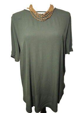 H&M Womens Olive Green Tunic Blouse Relaxed Short Sleeve Longline Size 8